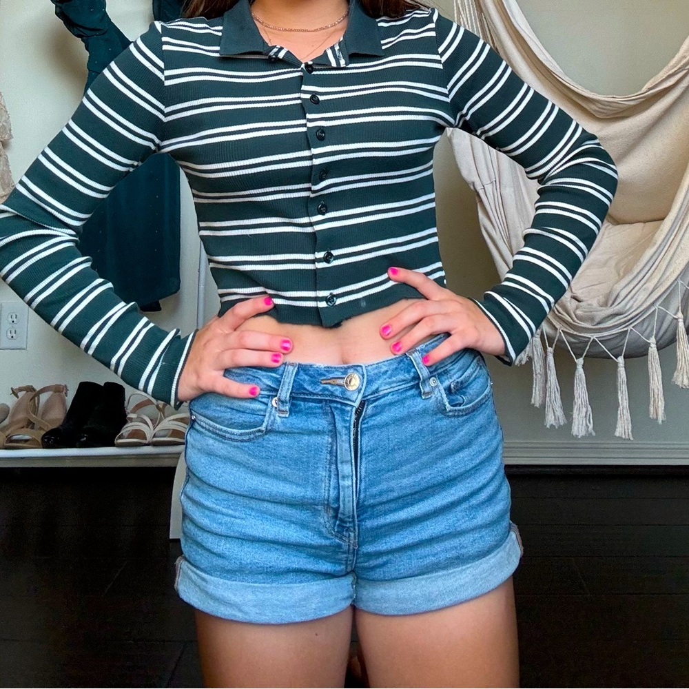 green and white Urban Outfitters top, size M